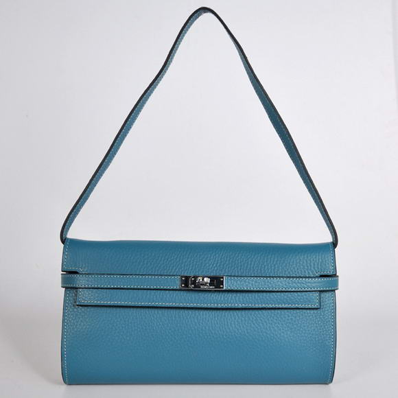 H1001 Hermes Kelly 26CM Shoulder Bag Clemence Blu